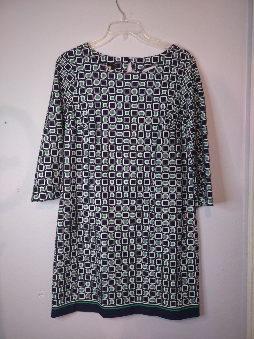 Talbots Navy, White & Green Geometric Shift Dress